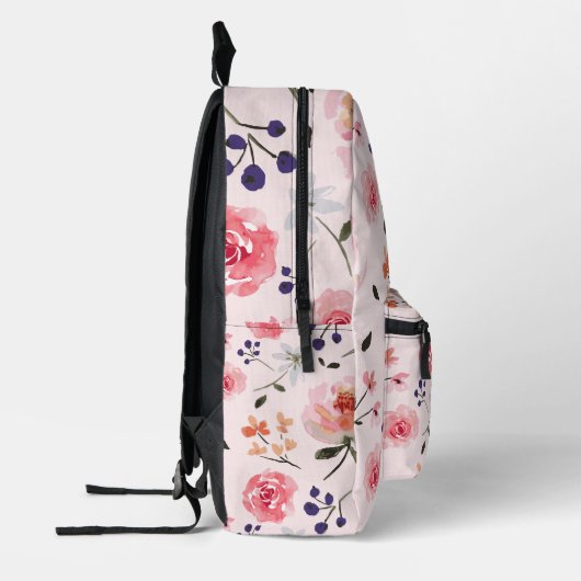 Roze Rozen Pioenrozen Waterverf floraal Monogram Bedrukte Rugzak (Links)
