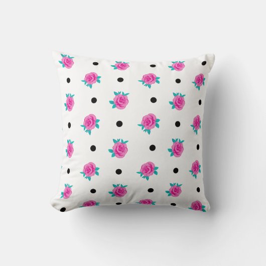 Roze Rozen & Polka Dots – Whimsy Home Patterned Kussen (Voorkant)