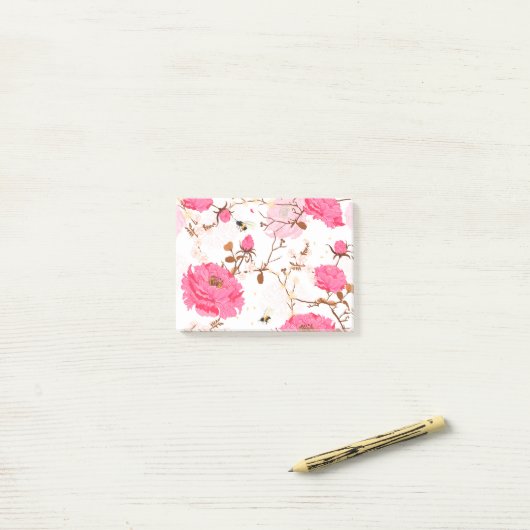 Roze rozen post-it® notes (Op bureau)