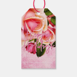 Roze rozen Prettige feestdagen Gift Labels Cadeaulabel