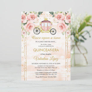Roze Rozen Prinses Assepoester Quinceañera Kaart