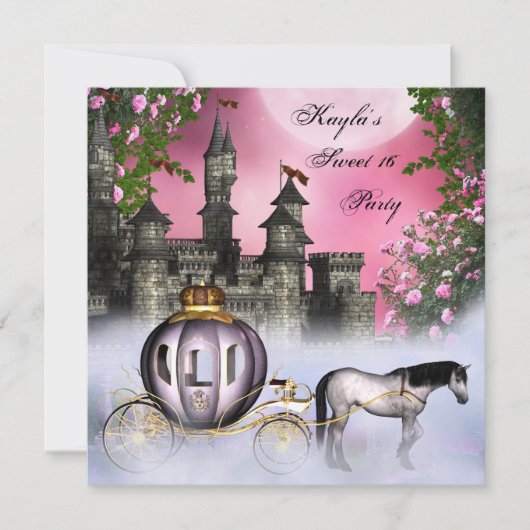 Roze Rozen Prinses Sweet 16 Feest Kaart (Voorkant)