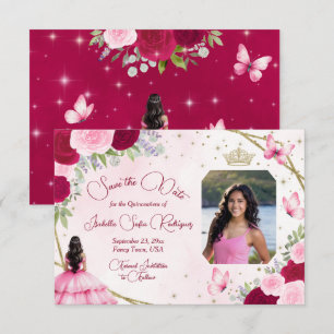 Roze Rozen Prinses Vlinder & Foto Quinceanera Save The Date