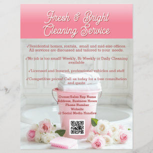 Roze Rozen QR Code Cleaning Service Business Flyer