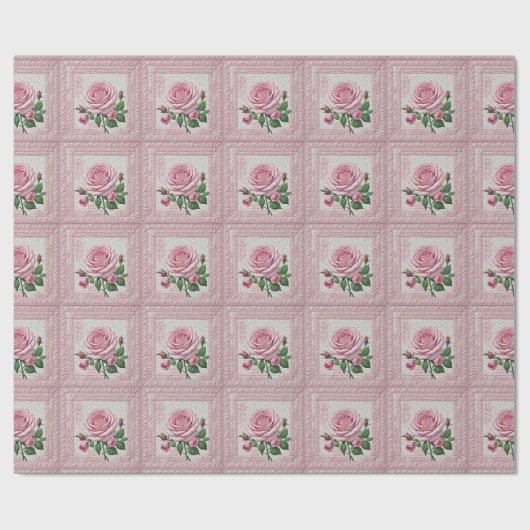 Roze Rozen Quilt Cadeaupapier (Vlak)