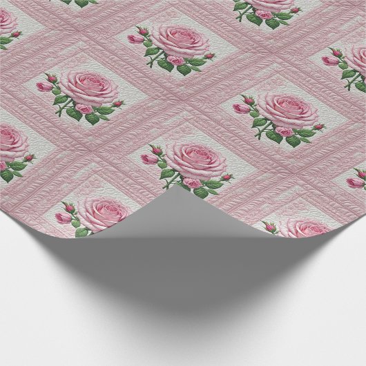 Roze Rozen Quilt Cadeaupapier (Hoek)