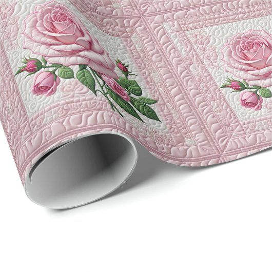 Roze Rozen Quilt Cadeaupapier (Rol Hoek)