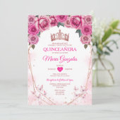 Roze Rozen Quinceañera Kroonvlinder 15 Anos Kaart (Staand voorkant)