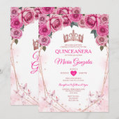 Roze Rozen Quinceañera Kroonvlinder 15 Anos Kaart (Voorkant / Achterkant)