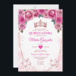 Roze Rozen Quinceañera Kroonvlinder 15 Anos Kaart<br><div class="desc">Roze Rozen Quinceañera Kroon Mexicaanse Vlinder Uitnodiging Mis Quince 15 Anos,  16e Verjaardag, </div>