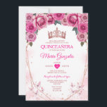 Roze Rozen Quinceañera Kroonvlinder 15 Anos Kaart<br><div class="desc">Roze Rozen Quinceañera Kroon Mexicaanse Vlinder Uitnodiging Mis Quince 15 Anos,  16e Verjaardag, </div>