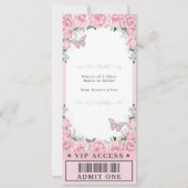 Roze Rozen Quinceañera Sweet 16 VIP Ticket Kaart (Achterkant)