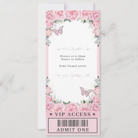 Roze Rozen Quinceañera Sweet 16 VIP Ticket Kaart (Achterkant)