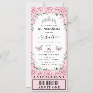 Roze Rozen Quinceañera Sweet 16 VIP Ticket Kaart
