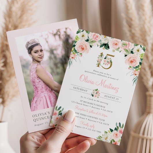 Roze Rozen Quinceañera Verjaardag Uitnodiging Foto