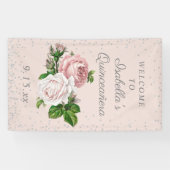 Roze  Rozen Quinceañera Welkom Spandoek (Horizontaal)