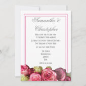 Roze rozen rand bloemenbruiloft kaart (Voorkant)