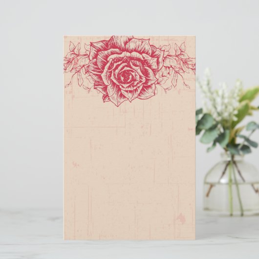 Roze  Rozen rand Briefpapier (Staand voorkant)