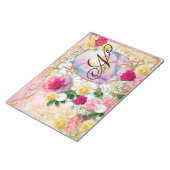 Roze Rozen Regenboog Vlinder Goud Decor Monogram Notitieblok (Schuin)