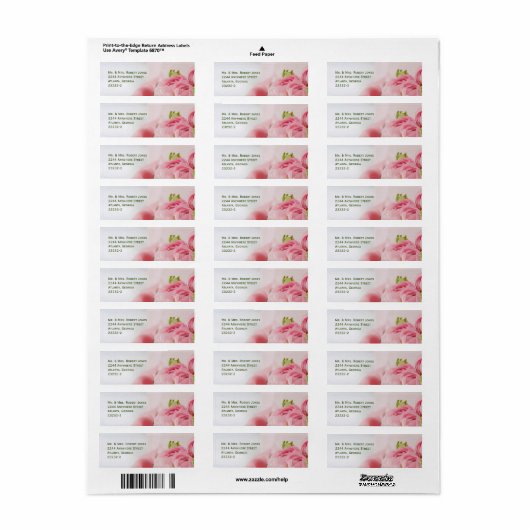 Roze rozen - Retouradreslabels (30/vel) Etiket (Full Sheet)