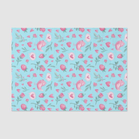 Roze Rozen Romantiek Liefde Patroon Valentijnsdag Tissuepapier (Voorkant)