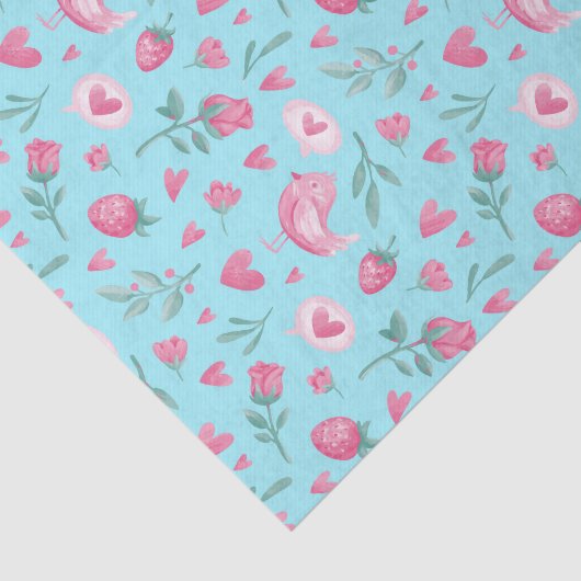 Roze Rozen Romantiek Liefde Patroon Valentijnsdag Tissuepapier (Detail)