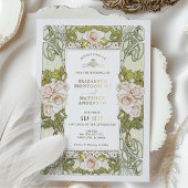 Roze Rozen Romantische Art Nouveau Bruiloft Folie Uitnodiging