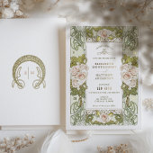 Roze Rozen Romantische Art Nouveau Bruiloft Folie Uitnodiging