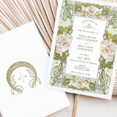 Roze Rozen Romantische Art Nouveau Bruiloft Kaart