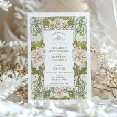 Roze Rozen Romantische Art Nouveau Bruiloft Kaart