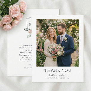 Roze Rozen Romantische Trouwdag Bedankkaart