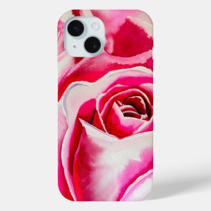 Roze rozen romantische watercolor kunst iPhone 15 case