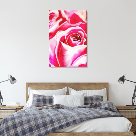 Roze rozen Romantische waterverf kunst Canvas Afdruk (Insitu (Slaapkamer))