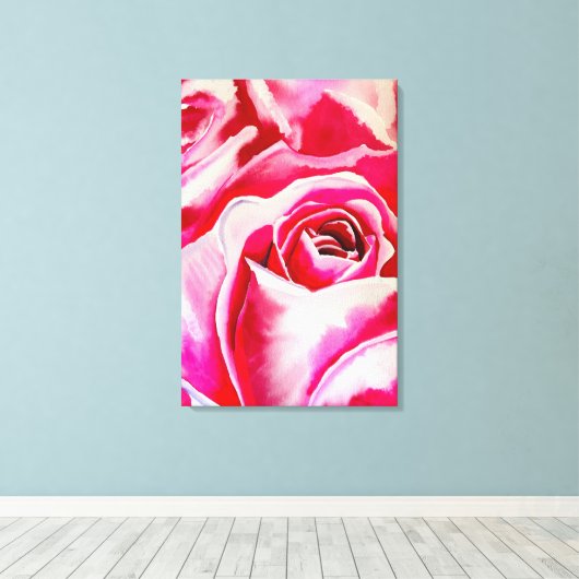 Roze rozen Romantische waterverf kunst Canvas Afdruk (Insitu (Houten vloer))
