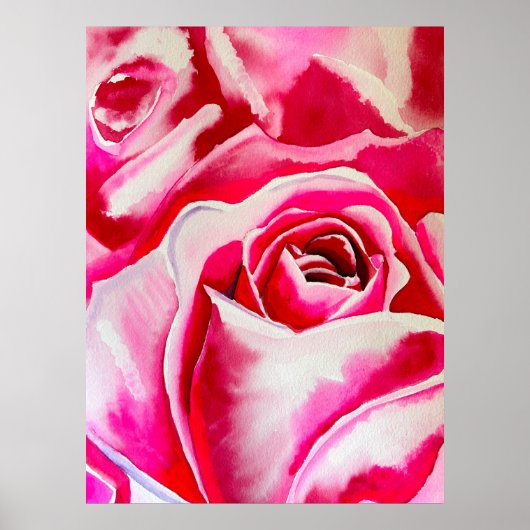 Roze rozen Romantische waterverf kunst Poster (Voorkant)
