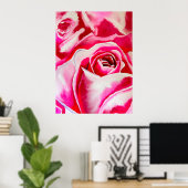 Roze rozen Romantische waterverf kunst Poster (Thuiskantoor)