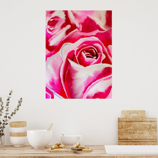 Roze rozen Romantische waterverf kunst Poster (Keuken)