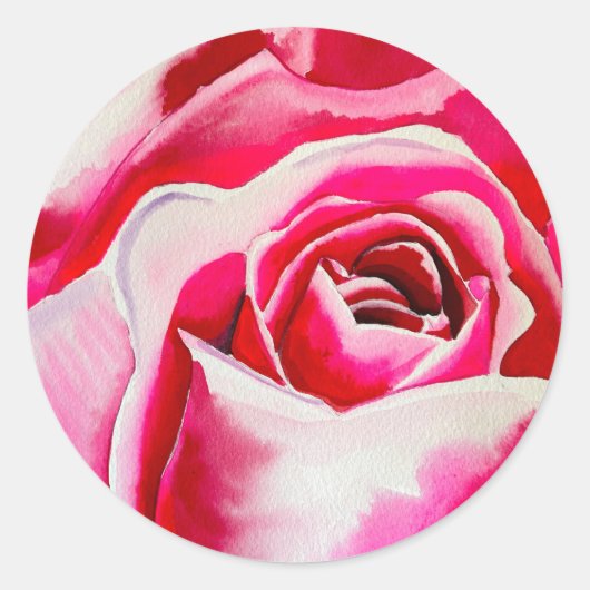 Roze rozen Romantische waterverf kunst Ronde Sticker (Voorkant)