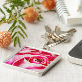 Roze rozen Romantische waterverf kunst Sleutelhanger (Zijkant)