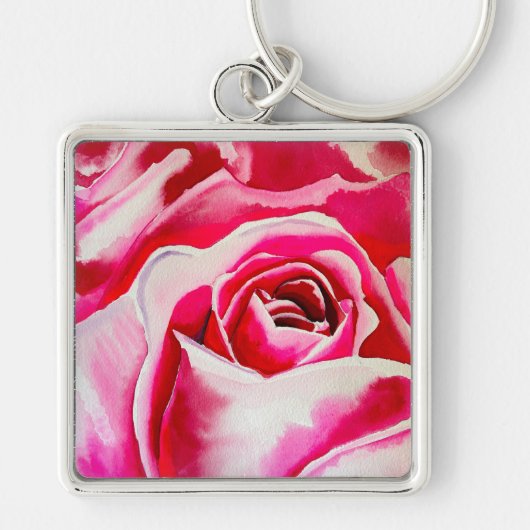 Roze rozen Romantische waterverf kunst Sleutelhanger (Voorkant)