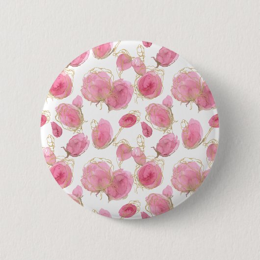 Roze rozen ronde button 5,7 cm (Voorkant)
