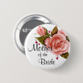 Roze rozen ronde button 5,7 cm (Voorkant /achterkant)