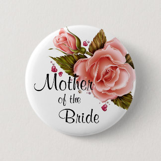 Roze rozen ronde button 5,7 cm
