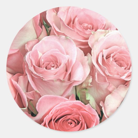 Roze rozen ronde sticker (Voorkant)