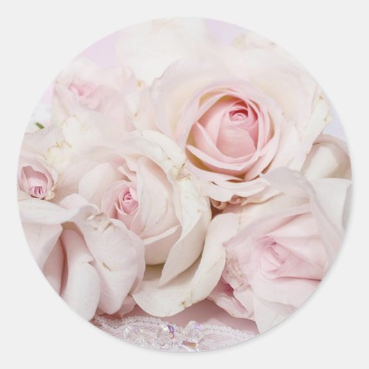 Roze rozen ronde sticker (Voorkant)