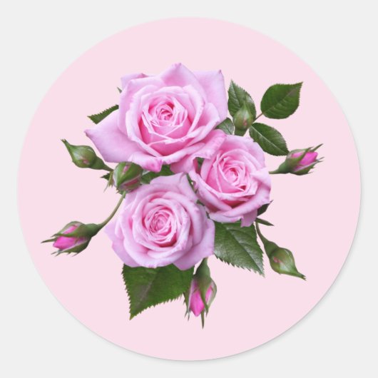 Roze rozen ronde stickers enveloppe zegels (Voorkant)