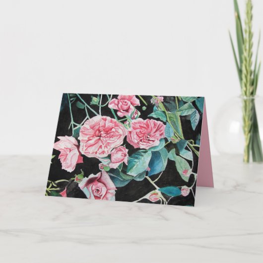 Roze rozen roos bloemen watercolor kaart (Voorkant)