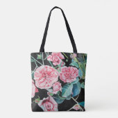 Roze rozen Roos bloemen waterverf Canvas tas (Achterkant)