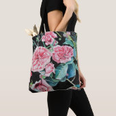 Roze rozen Roos bloemen waterverf Canvas tas (Dichtbij)