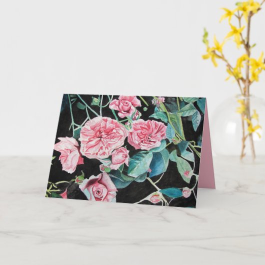 Roze rozen Roos bloemen waterverf Kaart (Gele Bloem)